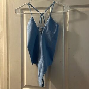 Free People Light Blue Strappy Bodysuit
